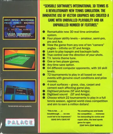 International 3D Tennis box cover back